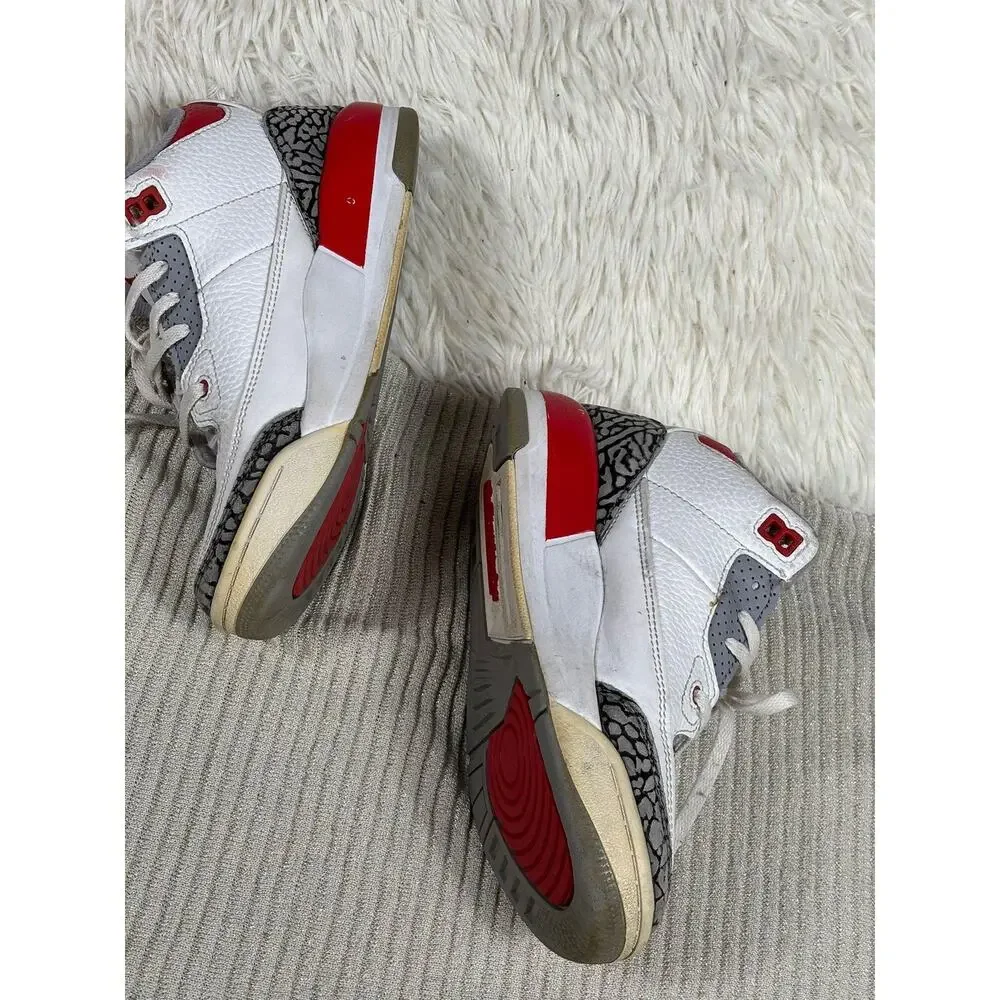 Nike Air Jordan 3 Retro Shoes Youth Size 2Y White Fire Red Cement DM0966-160